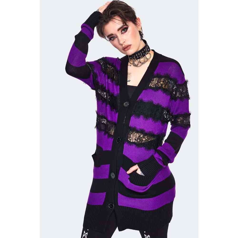 Jawbreaker - Oversized Stripe Purple Longue cardigan - Violet/Noir